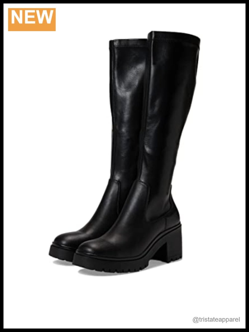 Waterproof Knee High Leather Snow Boots with Block Heel
